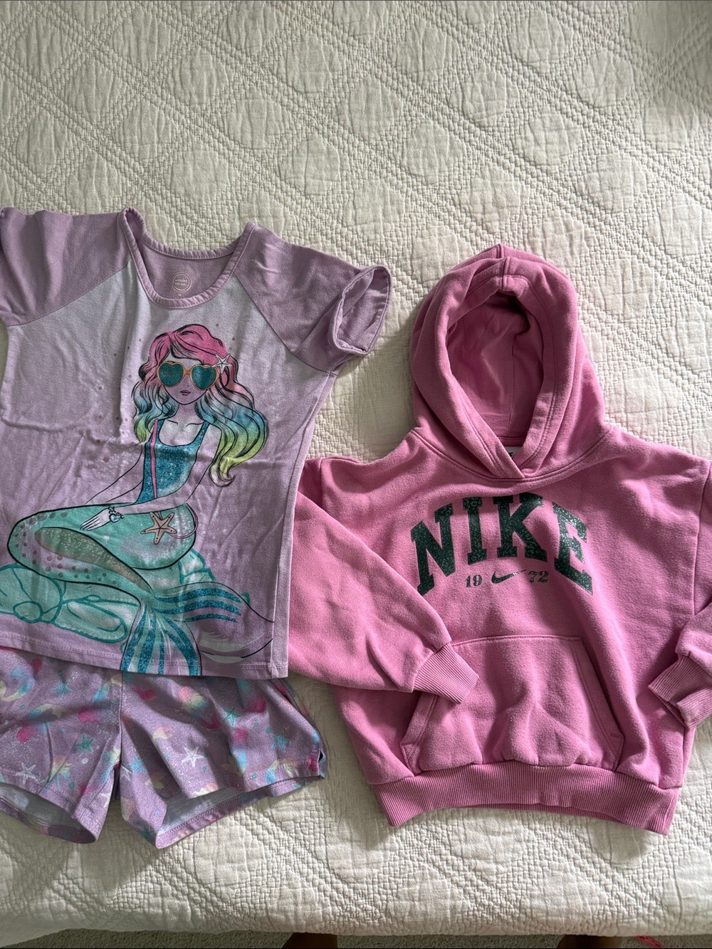 Nike Pink Kids Pullover Hoodie with Sparkly Logo and Pj Bundle Girls 6
